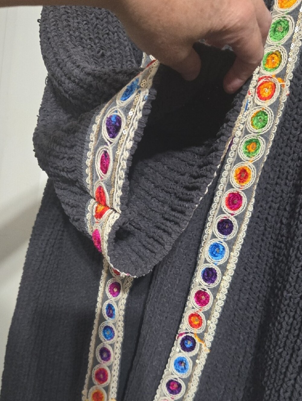 POL Charcoal Open Knit Cardigan with Rainbow Trim - Picture 4 of 8